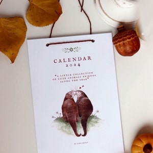 Calendar 2024, Cute Animal Calendar, Illustration Wall Calendar, Nursery Calendar, 12 Months Calendar, Cute Calendar, Cottagecore Calendar