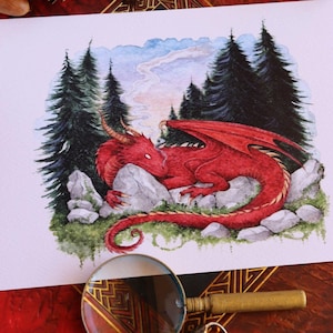 Illustrazione Magica, Drago Disegno, Animali ad Acquerello, Animali Fantasy Disegni, Stampa A5, Cartolina Drago, Fantasy Illustrazioni, Arte
