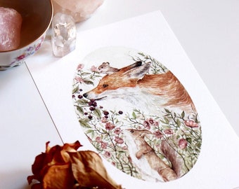 Cottagecore Fox, Fox Lover Gift, Woodland Animal Art, Fox Art Print, Nursery Art, Kid Illustrations, Meadow Animals, Giclee Print, Wildlife