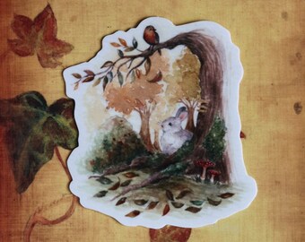 Autumn Woodland Animal Sticker, Watercolor Forest Art Decal, Waterproof Laptop Accessory Gift, Cozy Stickers