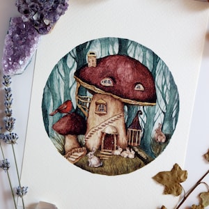 Casa Fungo, Illustrazione Magica, Casa Fungo, Disegno di Funghi, Poster funghi, Illustrazione Botanica, Illustrazioni Fantasy, Arte Fantasy