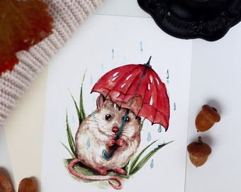 Mouse Watercolor Painting, Mouse Art, Animal Wall Art, Children Illustration, Nursery Art, Gift for Her, Cute Illustrations, Mice Art, Cute