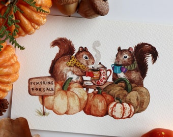Squirrel Art, Autumn Decor, Spooky Vibes Art, Porch Art, Pumpkins Art Decor, Witchy Home Decor, Pumpkins For Sale, Squirrel, Halloween Art