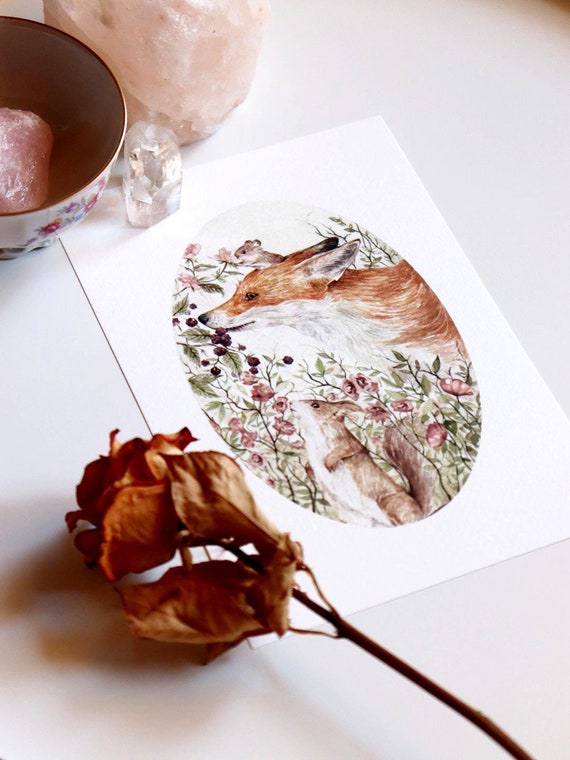 Cottagecore Fox, Watercolor Print, Woodland Animal, Nursery Wall Art, Animal Lover Gift, Home Decor