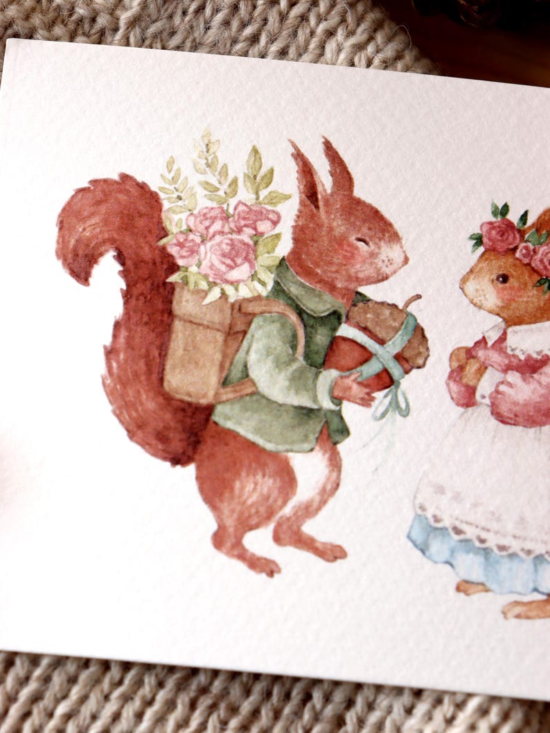 Squirrel Art, Cottagecore Art, Wall Decor, Nursery Art, Cute Art, Kids