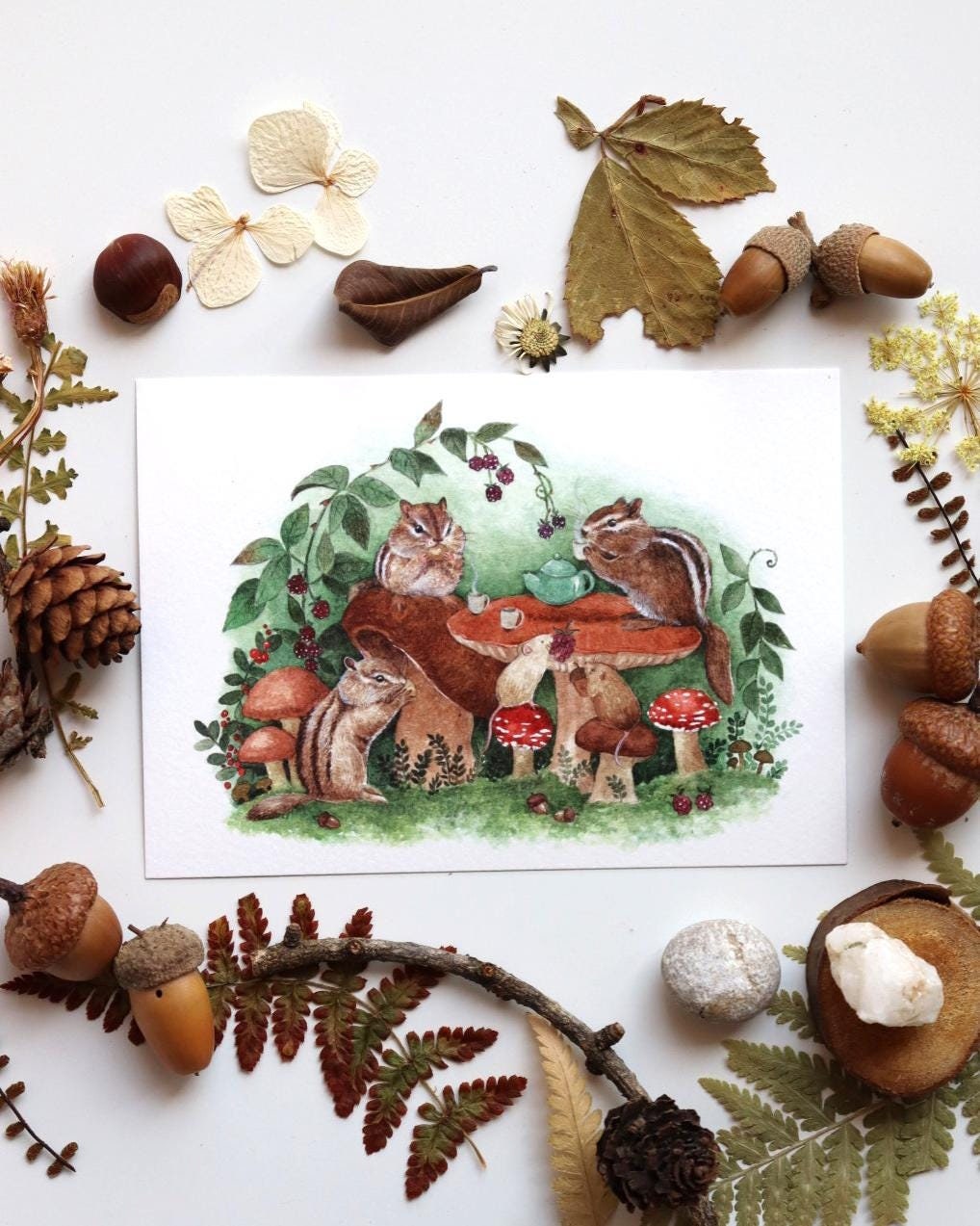 Whimsical Art, Midsummer Picnic, Cottagecore Prints, Cozy Art, Wall Art, Mushroom Art, Cottagecore Decor, Cute Animal Art, Cottagecore Gift