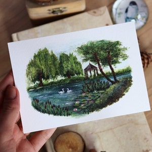 Impression bassin aux nénuphars, peinture nénuphars, art mural Monet, scènes de paysages naturels, art cottagecore, étang aux cygnes, étang de saules, impression A6, art mignon