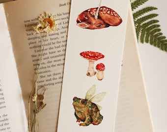 Whimsical Forest Animals Bookmark, Watercolor Print, Book Lover Gift, Cottagecore Page Marker, Magical Art
