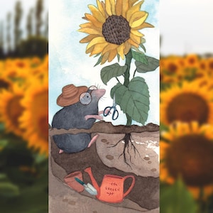 Illustrazioni Animali, Regalo Compleanno, Giardino Disegni, Regalo per Lei, Segnalibro ad Acquerello, Illustrazioni Animali, Girasoli Fiori