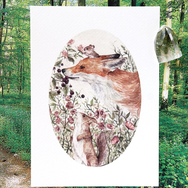 Animali del Bosco, Illustrazione Animali, Illustrazione Botanica, Fiori e Rose, Stampe Animali, Volpe Illustrazione, Scoiattolo Disegni