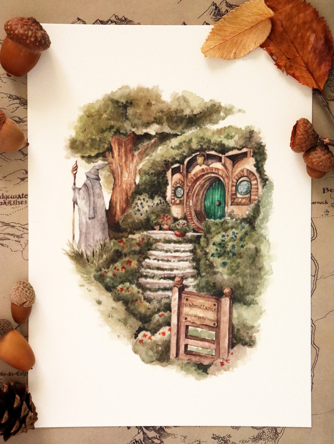 Gandalf Frodo Bag End Hobbiton Nighttime Artwork Lord of the Rings