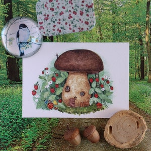 Stampe Cottagecore, Illustrazioni Carine, Stampe da Appendere, A6 Cartoline, Quadri per La Casa, Casa Fungo, Regalo Per Lei, Coccinella Arte