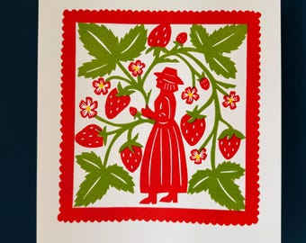 Strawberry Love | 3-Farb-Linoldruck