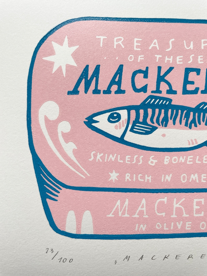 Mackerel 2-colour linocut image 3