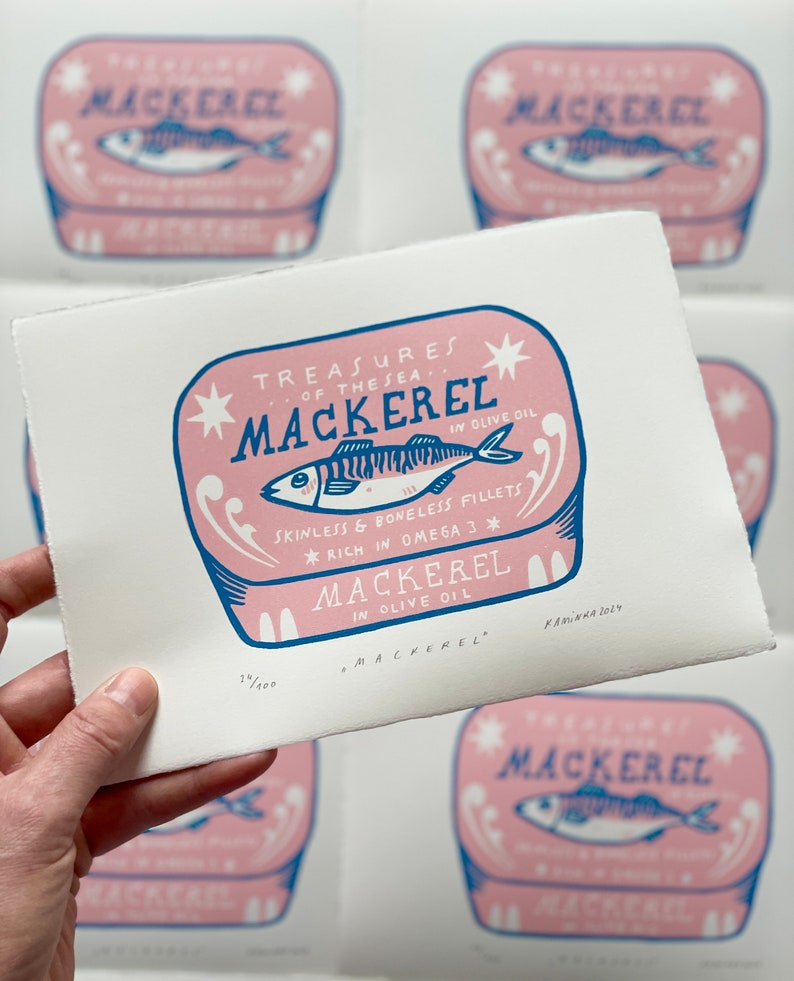 Mackerel 2-Farb-Linoldruck Bild 2