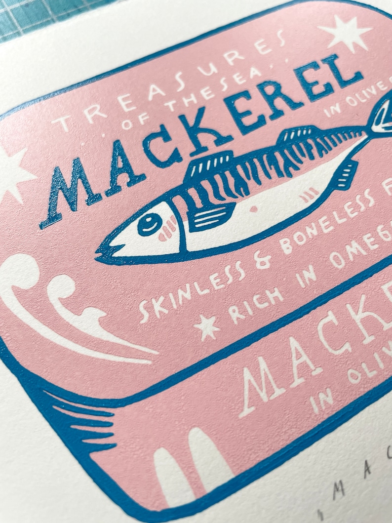 Mackerel 2-colour linocut image 5