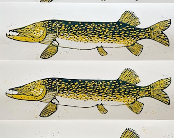 Pike | 2-color woodcut