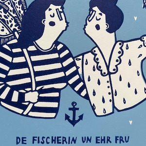 The fisherwoman and woman Lino print image 4