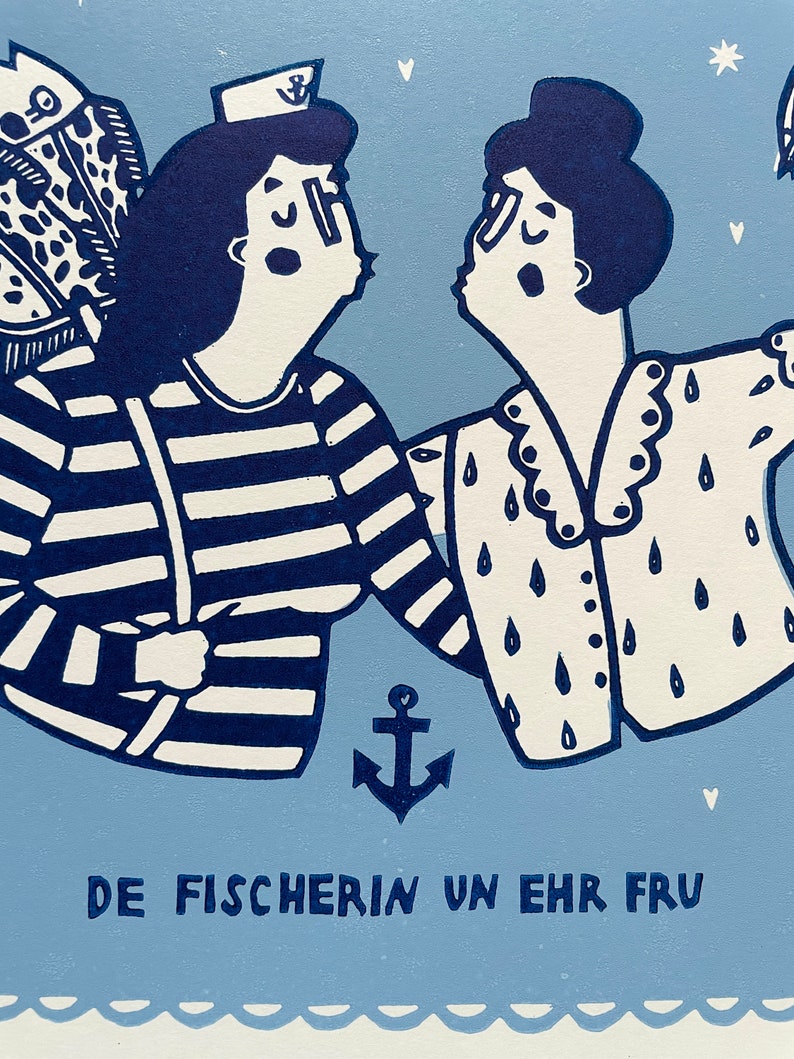 The fisherwoman and woman Lino print image 4