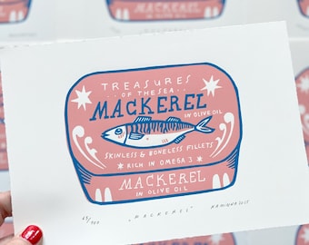 Mackerel | 2-color linocut print