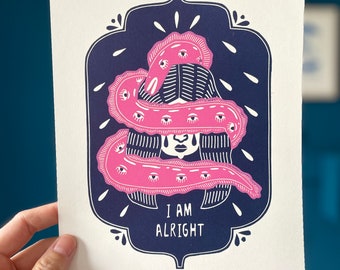 I AM ALRIGHT - Aal-Lady | Linoldruck