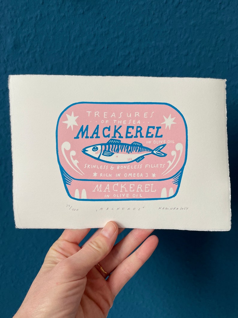 Mackerel 2-colour linocut image 6