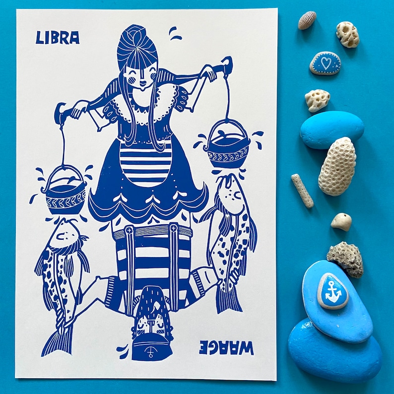 Linocut printing Libra