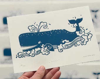 Ahoi Wal | Linoldruck