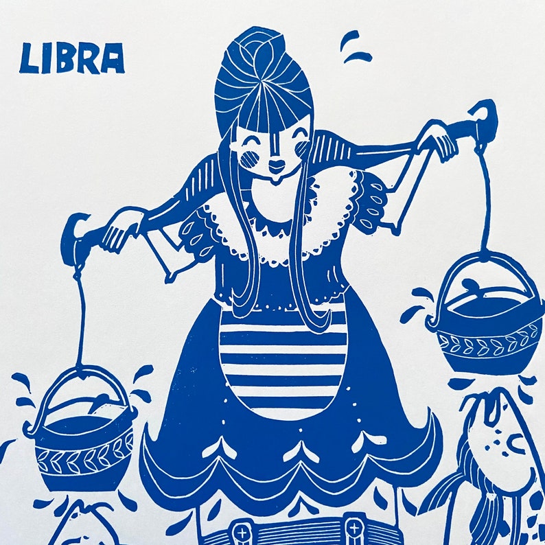 Linocut printing Libra