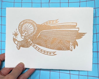 Golden Angel | Lino print