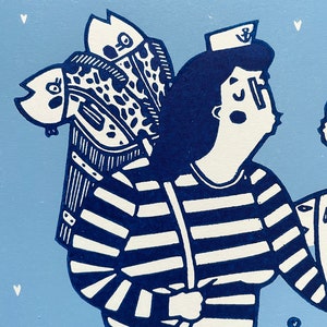 The fisherwoman and woman Lino print image 5