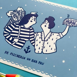 The fisherwoman and woman Lino print image 9