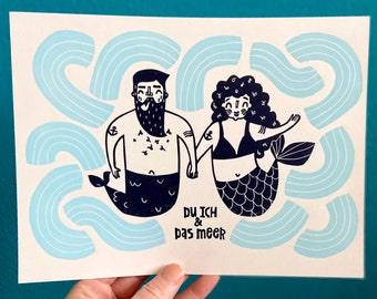 You, Me & the Sea - Mermaids | Linocut