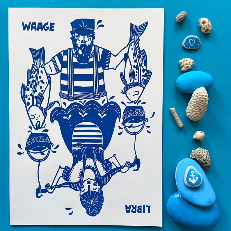 Linocut printing Libra