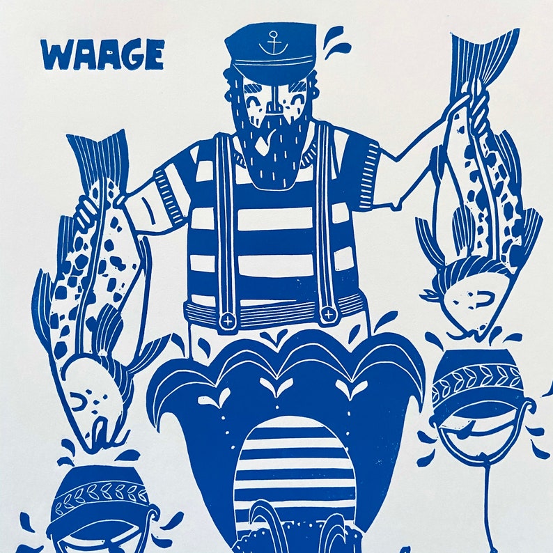Linocut printing Libra