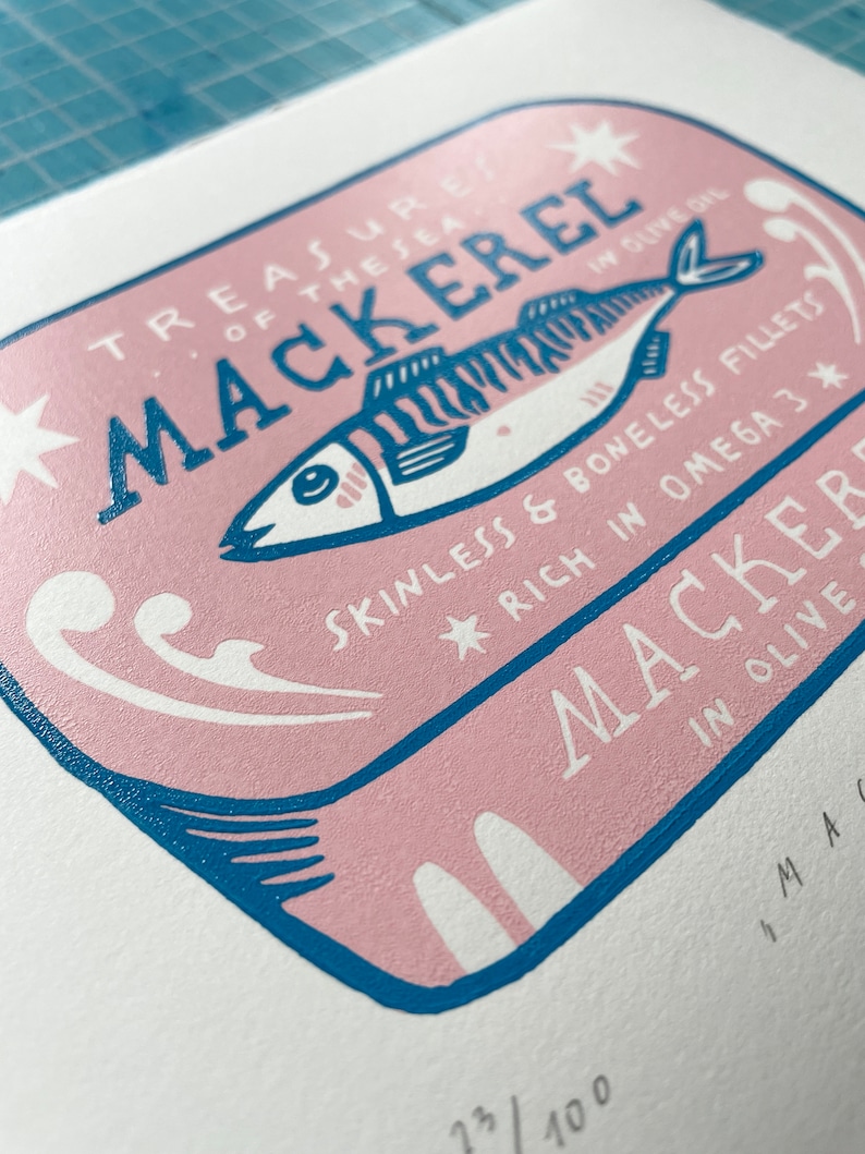 Mackerel 2-colour linocut image 7