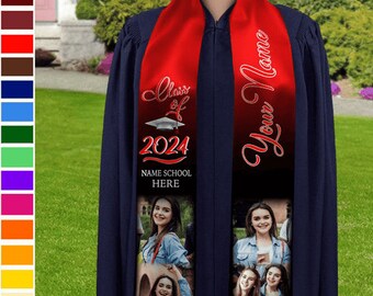 Personalized Custom Photo Class of 2024 Stoles Sash For Graduation Day,Graduation Gift for Boyfriend,Custom Stole,Photo Stole