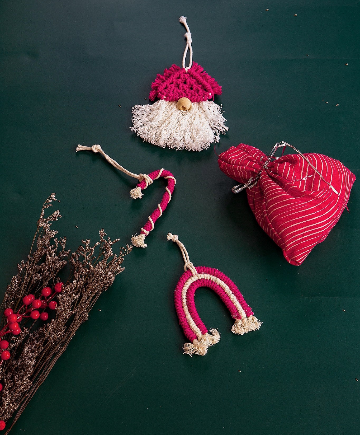 Ornements de Noël en Macramé Ensemble 3 Couleurs Rouge et Blanc Combo avec Sac Cadeau Gratuit| Décor