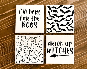 Halloween Saying Drink Coasters • Ceramic Tile Coasters • Wine Lover Gift • Wine Gifts • House Warming Gift • Drink Up Witches