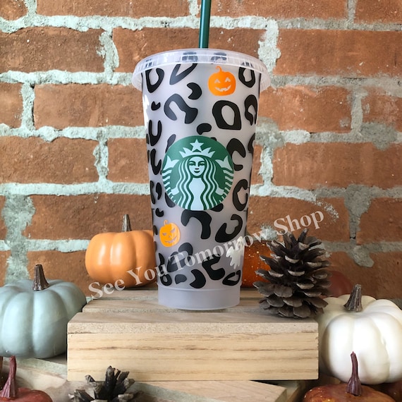 Halloween Cheetah Starbucks Cold Reusable Cup  Personalized Starbucks Cup   Halloween Starbucks Cold Cup  Pumpkin Ghost - Etsy