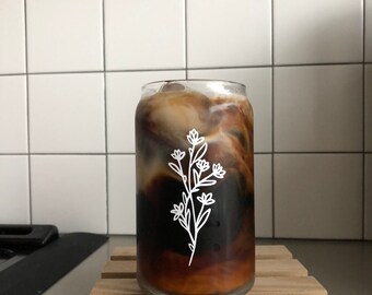 Beer Can Glass • Flower Glass • Libbey Glass • Glass Drinkware • Floral Cup