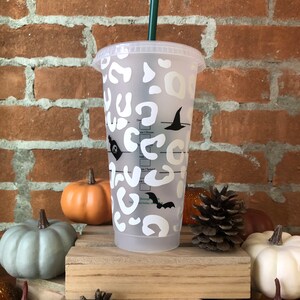 Halloween Cheetah Starbucks Cold Reusable Cup Personalized Starbucks Cup Halloween Starbucks Cold Cup Spooky Witch image 3