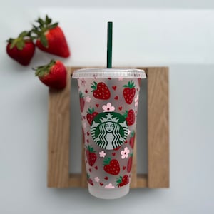 Strawberry Starbucks Cup • Starbucks Cold Cup • Starbucks Venti Cup • Tumbler • Summer Cup • Gift for her • Cold brew cup • Strawberry cup