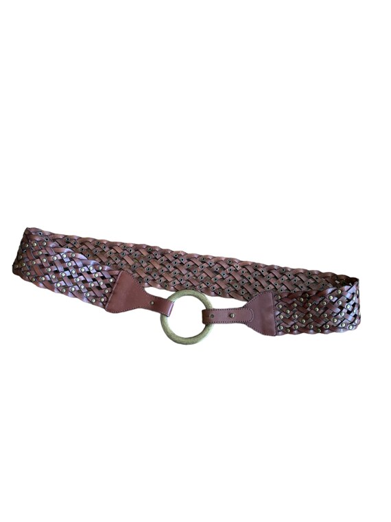 Wide Brass-Toned Single Ring Buckle Leather Belt
