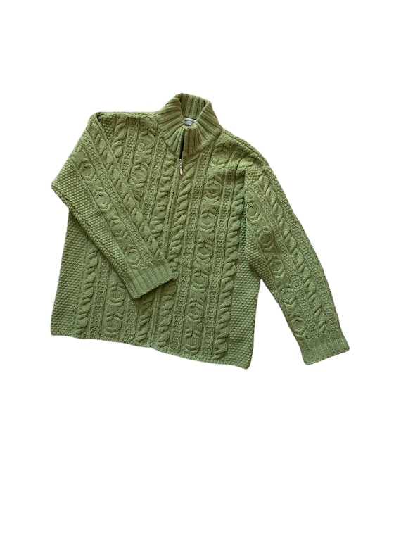 Irish Wool Cardigan Sweater Zip Front Aran Crafts 