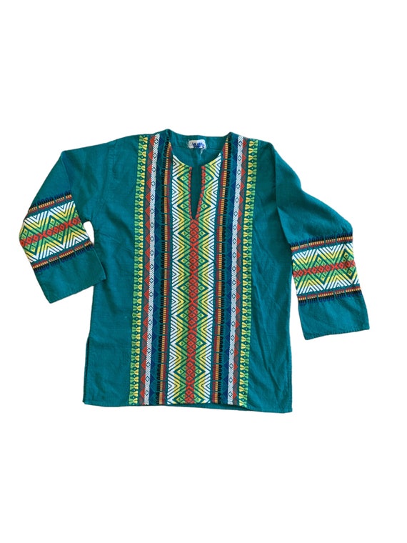 Vintage Guatemalan Shirt Embroidered Split Neck Tr