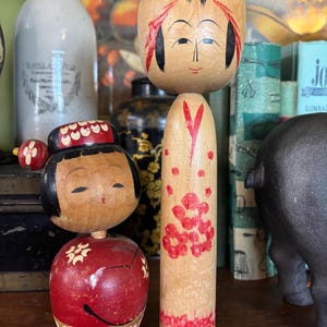 Vintage Kokeshi Dolls Pair Japanese