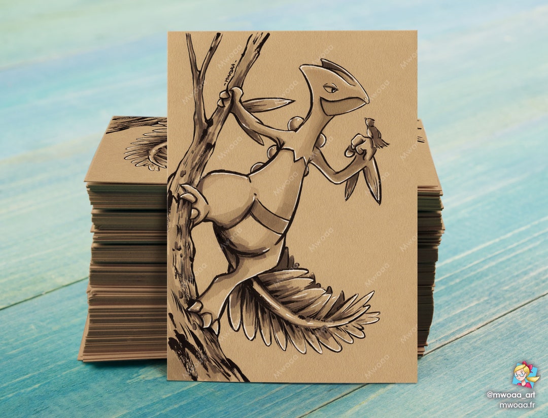 Sceptile A5 Black and White Pokémon Illustration Print, Black Ink ...