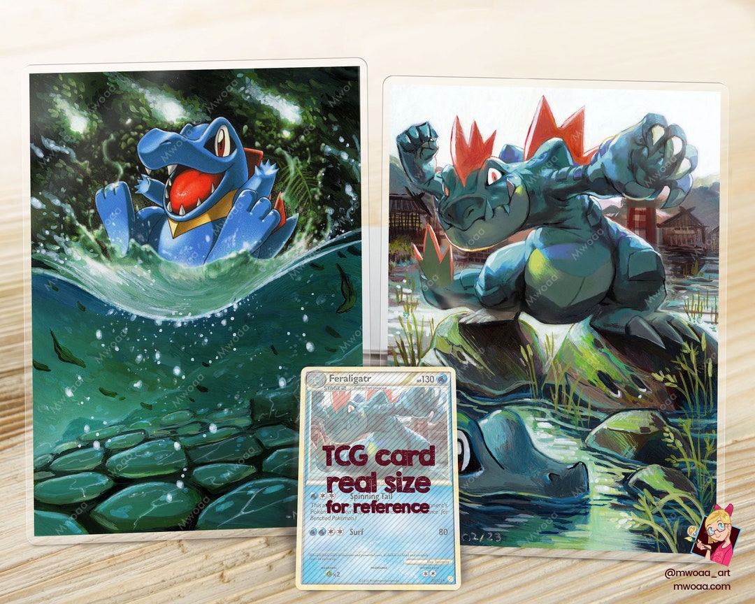 Totodile and Feraligatr Laminated A5 Altered Card Print 