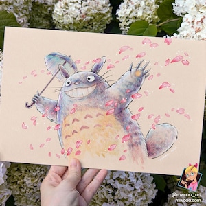 Totoro-Reproduktion, gedruckt auf FOREX nach einer Illustration, die mit Aquarell- und Buntstiften erstellt wurde
